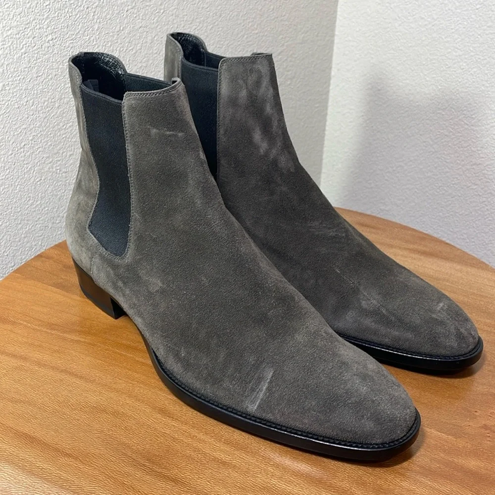 Saint Laurent Paris Wyatt Suede Chelsea Boot Gray/Black Size 41.5/8.5 - Picture 2 of 16